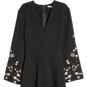 NWT H&M black mini dress with long embroidered sleeves